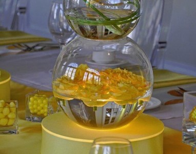 Yellow Stacked Studio Glass and Round Vase